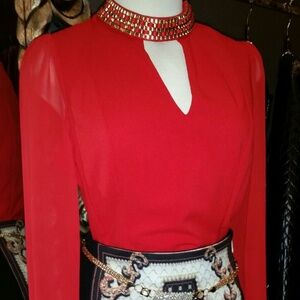 Blouse red fancy gold